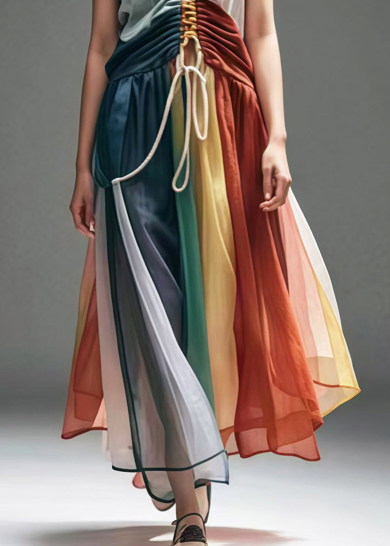 Colorblock Cinched Patchwork Cotton Dresses Sleeveless
