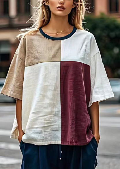Colorblock Oversized Patchwork Linen Tanks Summer