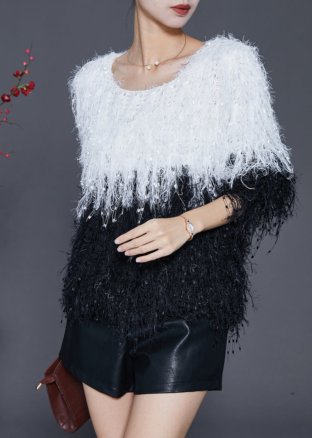 Colorblock Tasseled Patchwork Thick Knit Top Winter