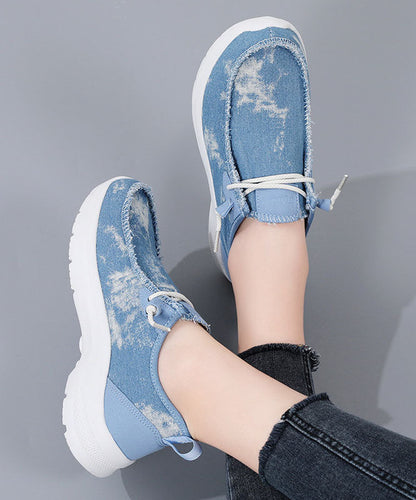 Comfy Blue Denim Fabric Flat Shoes Lace Up