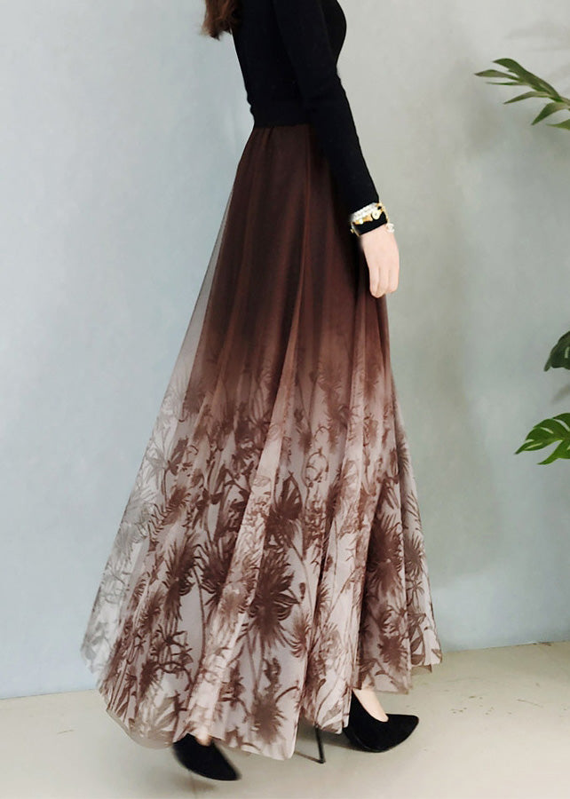 Embroideried Elastic Waist Tulle a Line Skirt Spring