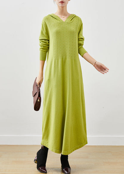 Fluorescent Green Hooded Knit Dress Spring