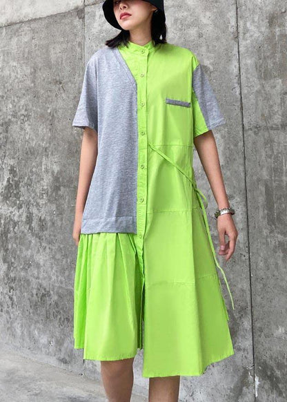 Fluorescent Green Patchwork Asymmetrical Design Party Dress Summer