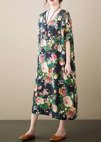 Green Oversized Linen Long Dress Summer
