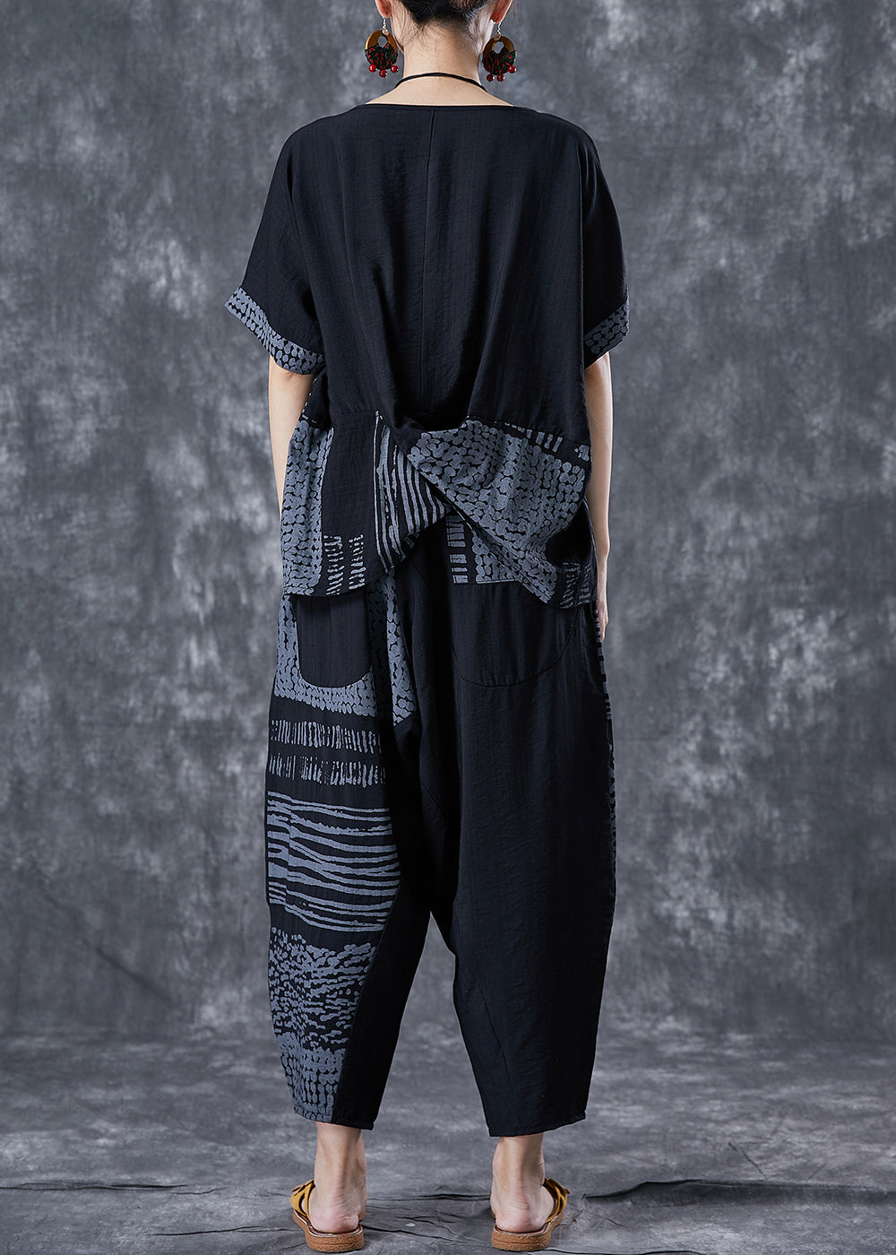 Grey Asymmetrical Patchwork Cotton 2 Piece Outfit Summer