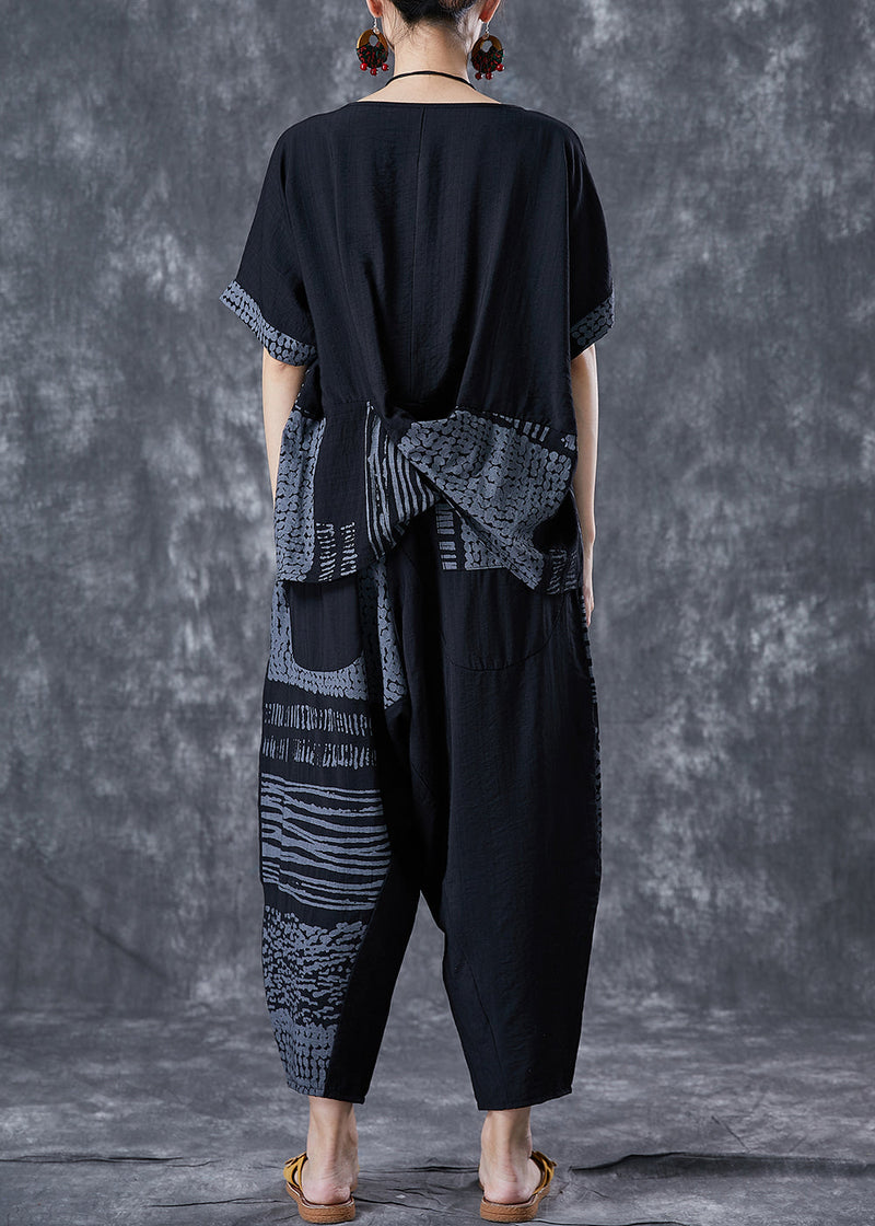 Grey Asymmetrical Patchwork Cotton 2 Piece Outfit Summer