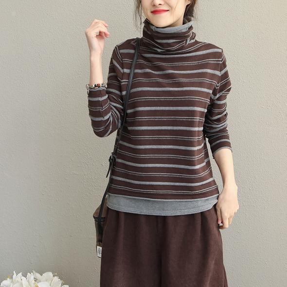 High Neck Striped Fitted Cotton Sweater for New