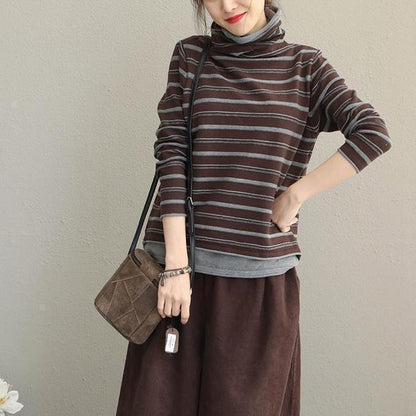 High Neck Striped Fitted Cotton Sweater for New