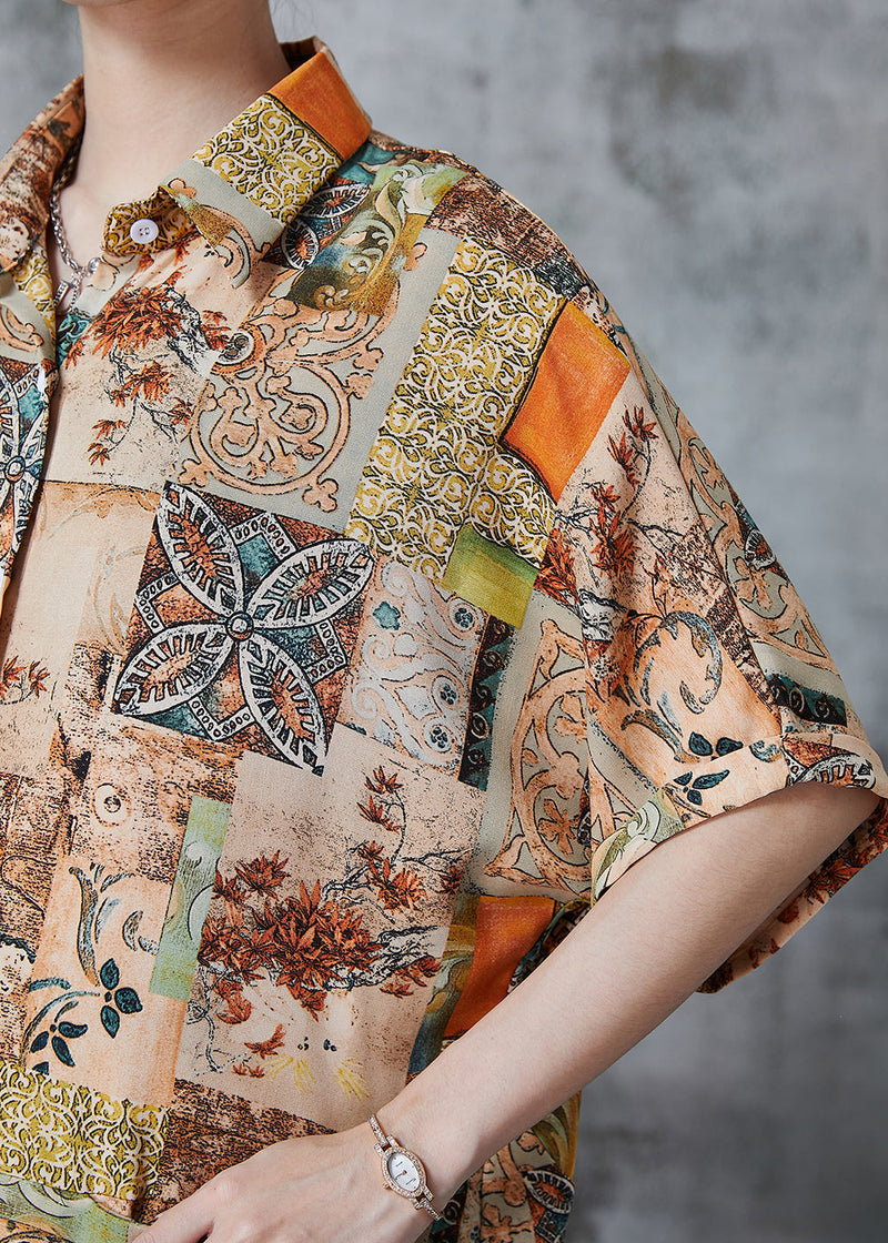 Khaki Oversized Print Chiffon Shirt Dress Summer