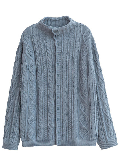 Light Blue Turtle Neck Button Woolen Knit Sweaters Spring