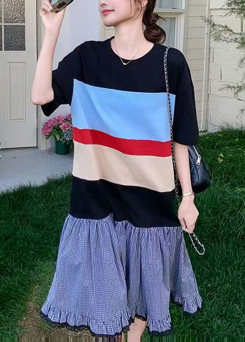 Mixed Color Oversized Patchwork Cotton Long Dress Summer