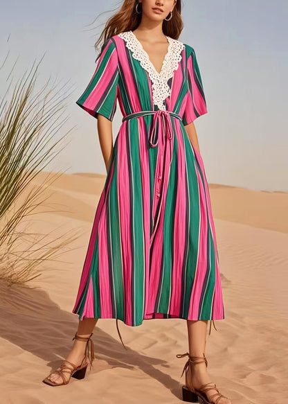 Multicolour Striped Cotton Tunic Dress Summer