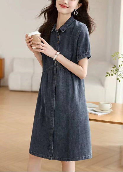 Navy Peter Pan Collar Denim Work Dress Summer