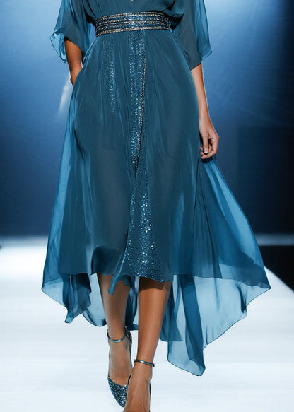 Navy Sequins Draping Tulle Tunic Dress Summer