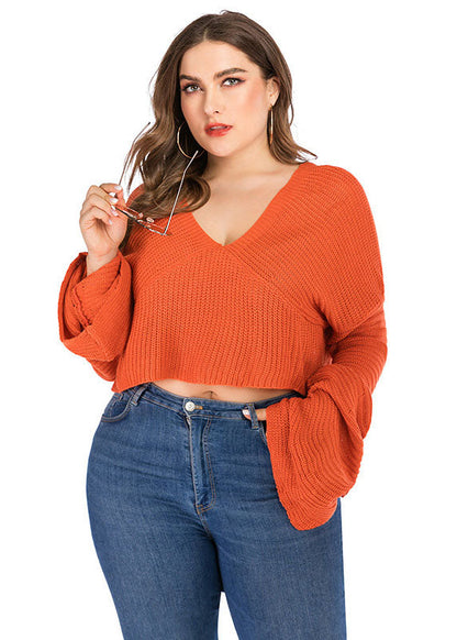 Orange V Neck Cozy Knit Sweater Fall