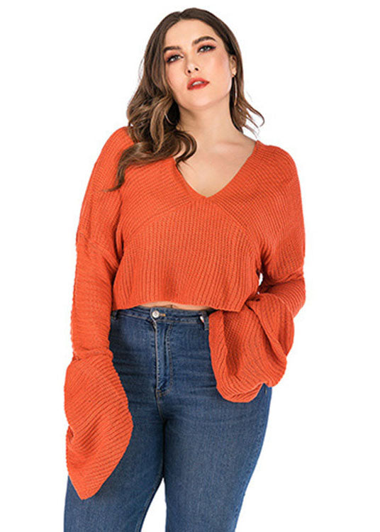 Orange V Neck Cozy Knit Sweater Fall