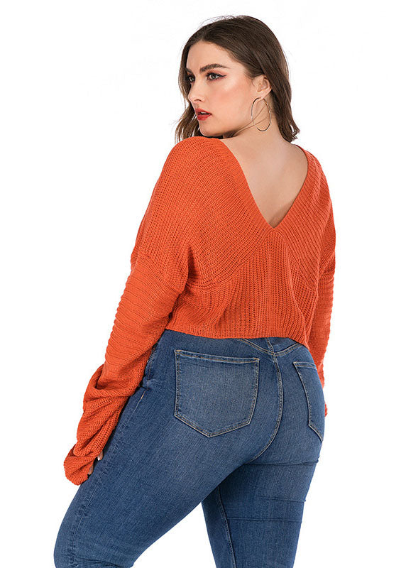 Orange V Neck Cozy Knit Sweater Fall
