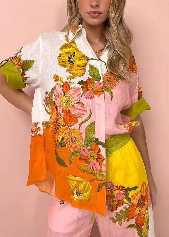 Peter Pan Collar Print Cotton Two Pieces Set Summer