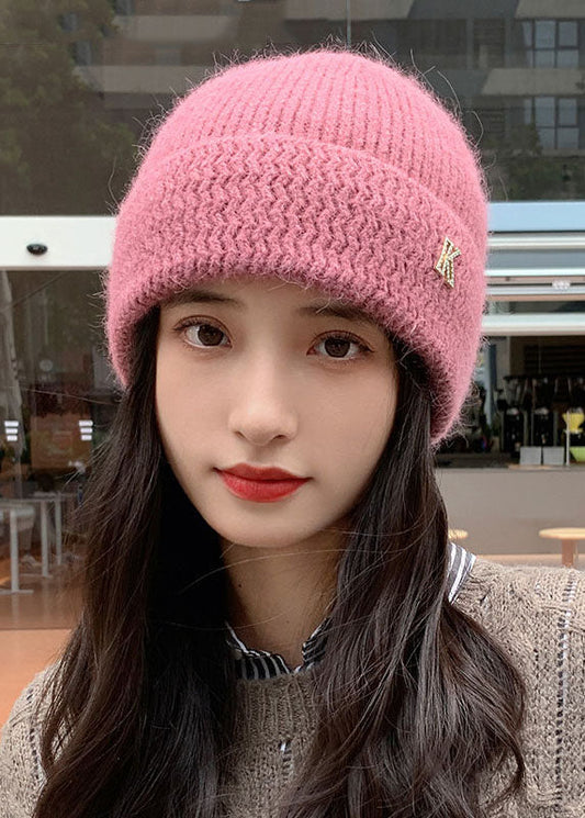 Pink Cashmere Thick Knitted Cotton Bonnie Hat