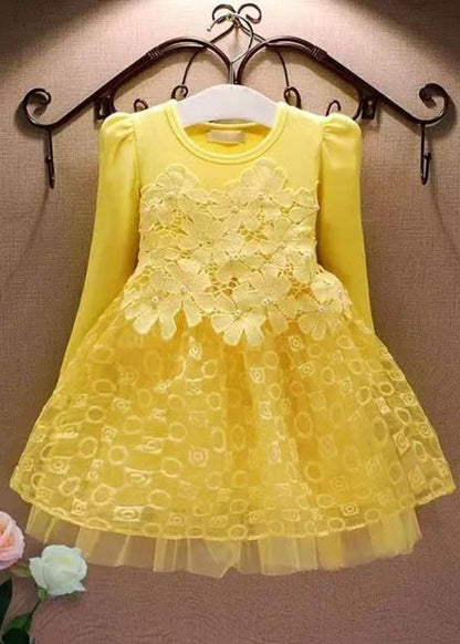 Pink Hollow Out Tulle Patchwork Mid Dress Fall
