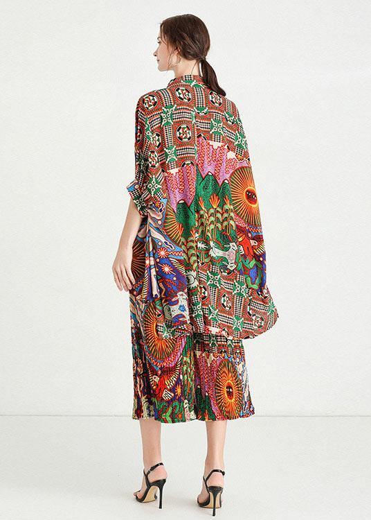 Print Animal Peter Pan Collar Button Fall Two Pieces Set Half Sleeve