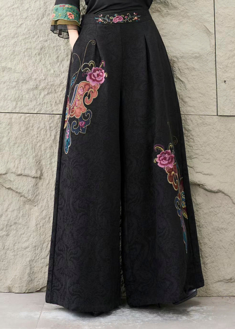 Purple Embroidered Pockets Cotton Pants Trousers Fall
