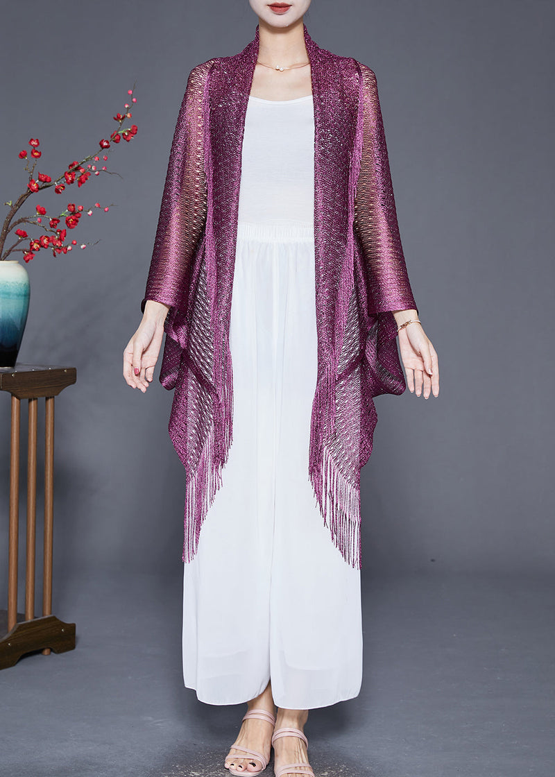 Purple Tasseled Oversized Knit Cardigan Fall
