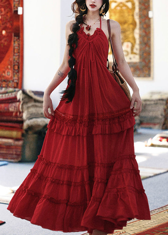 Red Ruffled Exra Large Hem Cotton Cami Dresses Summer
