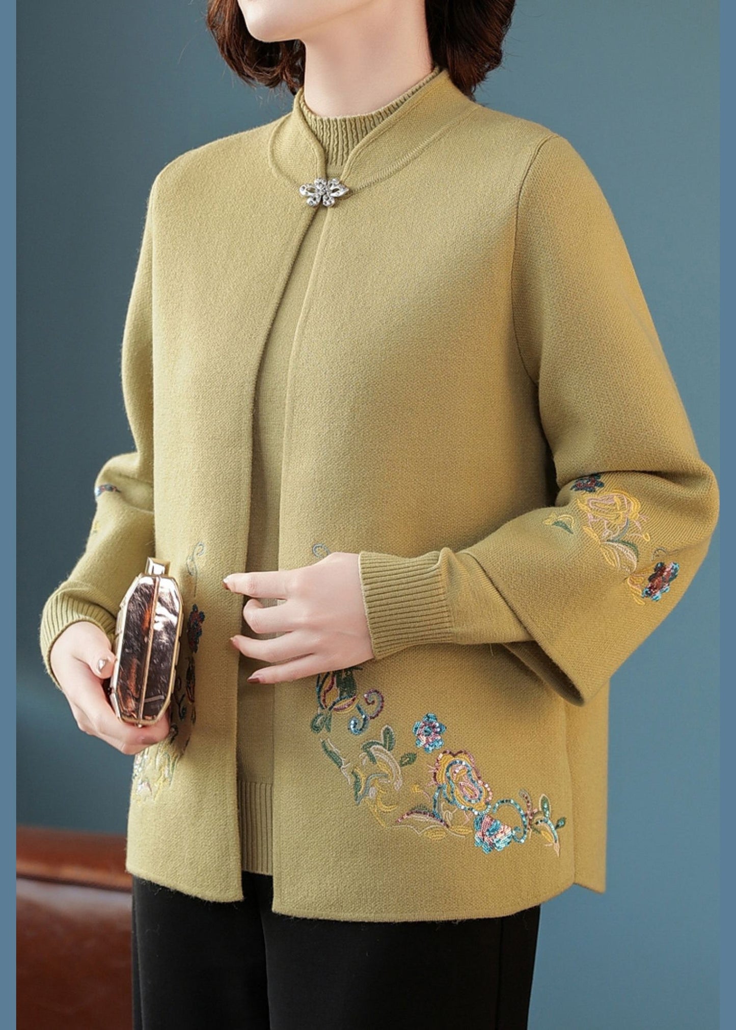 Red Stand Collar Cotton Knit Cardigans and Sweater Two Piece Set Spring