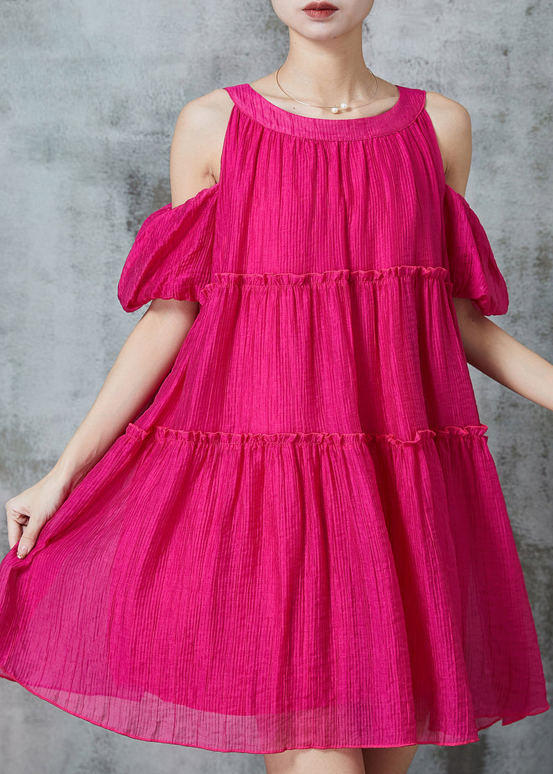 Rose Cold Shoulder Ruffled Mid Dress Summer