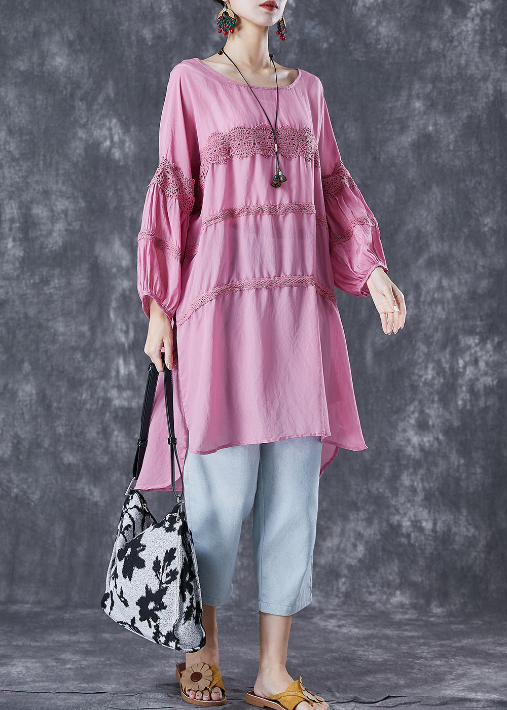 Rose Oversized Patchwork Cotton Robe Dresses Summer