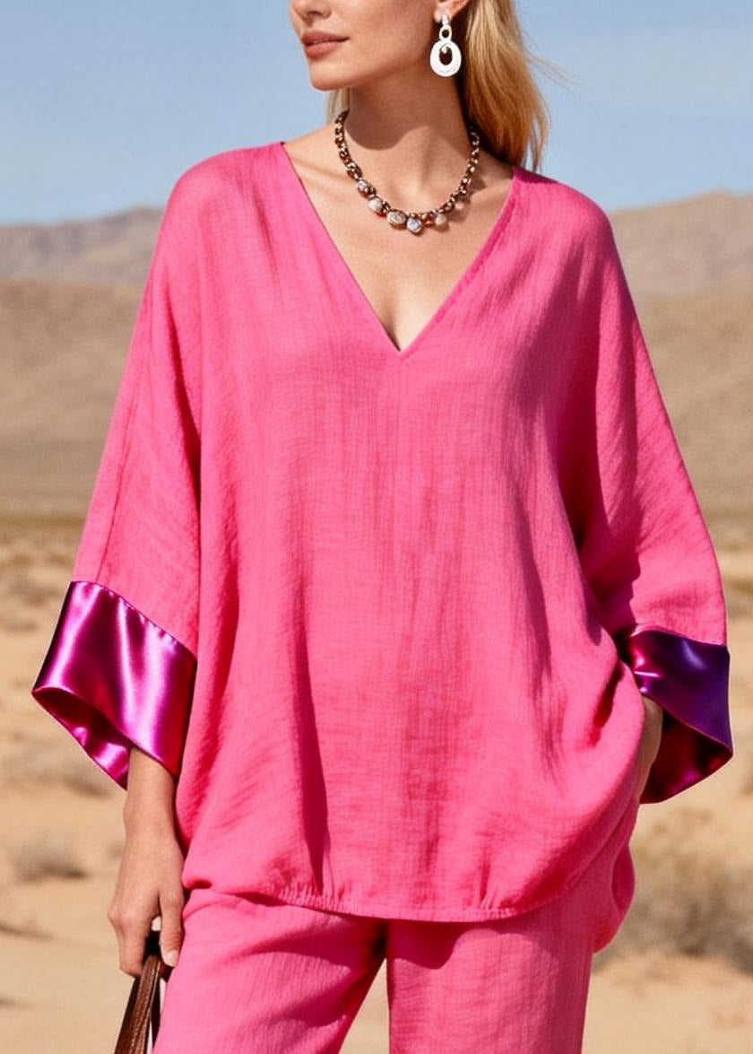 Rose Oversized Patchwork Silk Cotton Two Pieces Set Spring