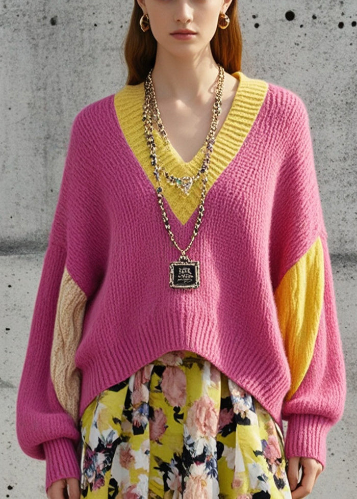 Rose Oversized Patchwork Warm Knit Sweaters Fall