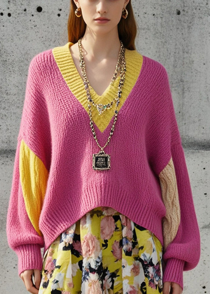Rose Oversized Patchwork Warm Knit Sweaters Fall
