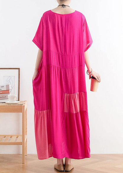 Rose Patchwork O-neck Long Cotton Dress