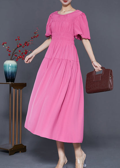 Rose Slim Fit Wrinkled Cotton Holiday Dress Summer