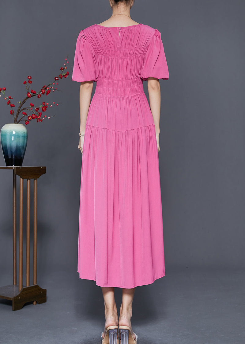 Rose Slim Fit Wrinkled Cotton Holiday Dress Summer