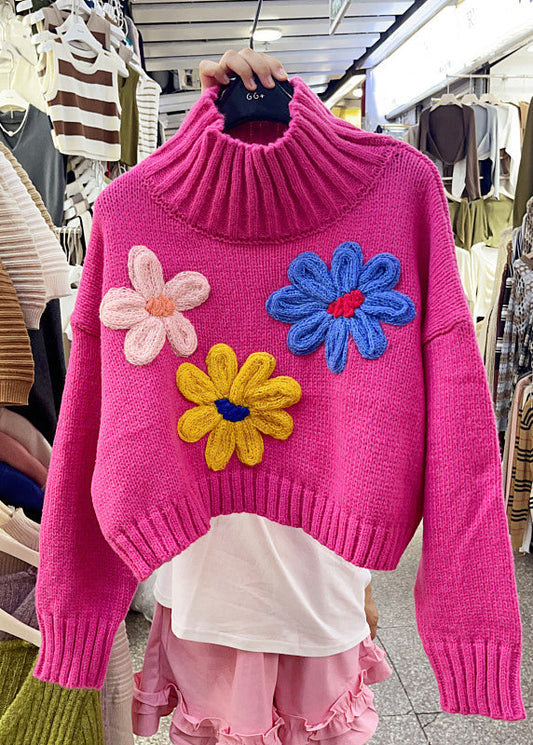 Rose Turtleneck Cotton Knit Sweaters Fall