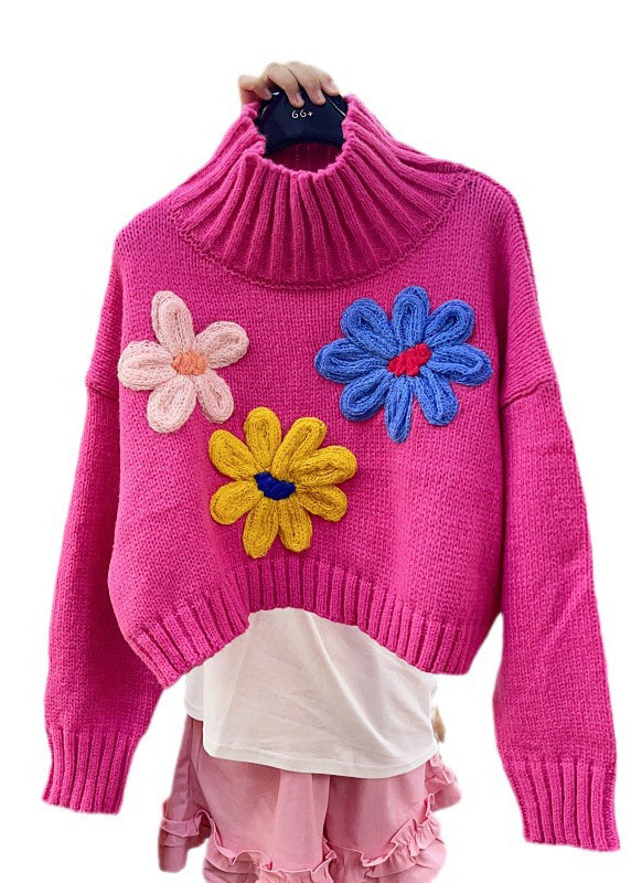 Rose Turtleneck Cotton Knit Sweaters Fall