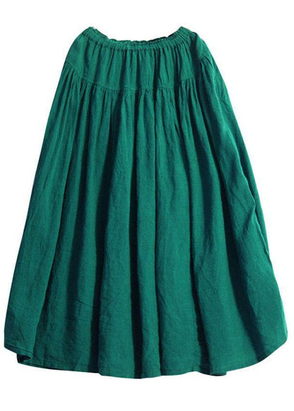 Elastic Waist Pleated Spliced Cotton Skirt for