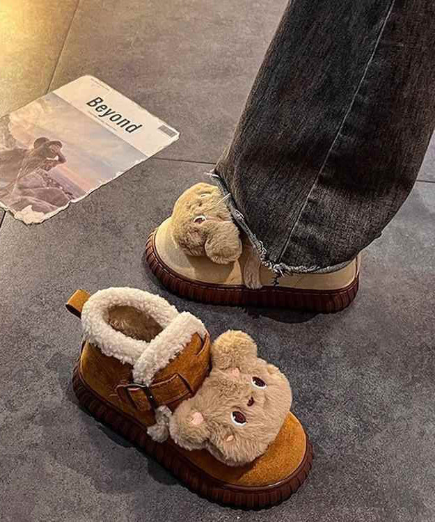 Splicing Boots Yellow Suede Fuzzy Wool Lined