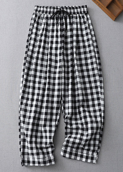Striped Lace Up Elastic Waist Cotton Crop Pants Summer