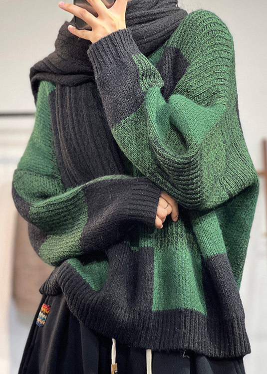 Versatile Green O Neck Thick Knit Sweaters Fall