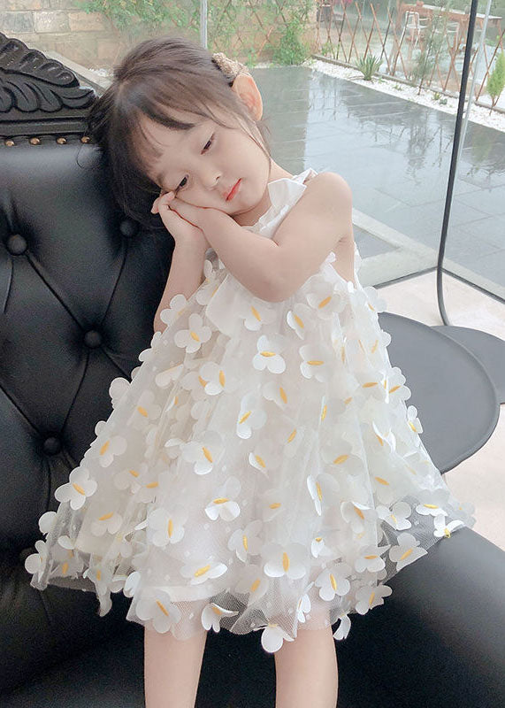 White Decorated Patchwork Tulle Baby Dress Summer