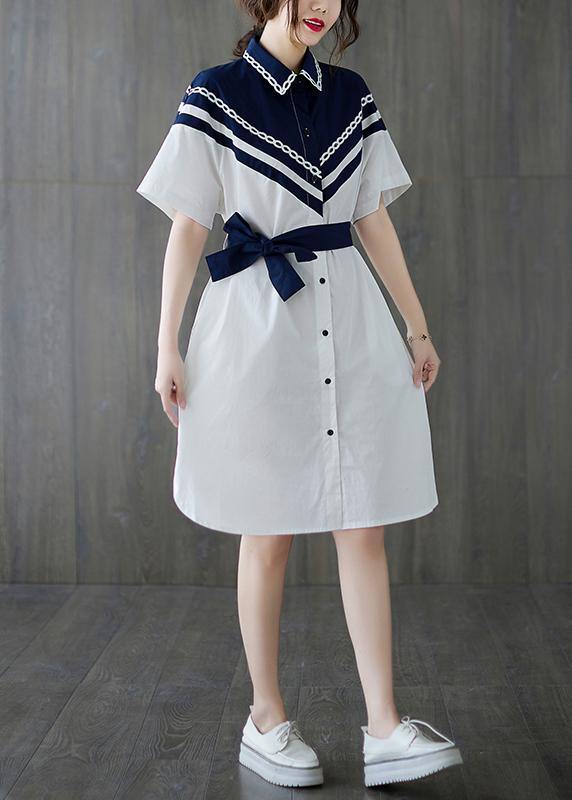 White Patchwork Long Shirts Summer Cotton Dress