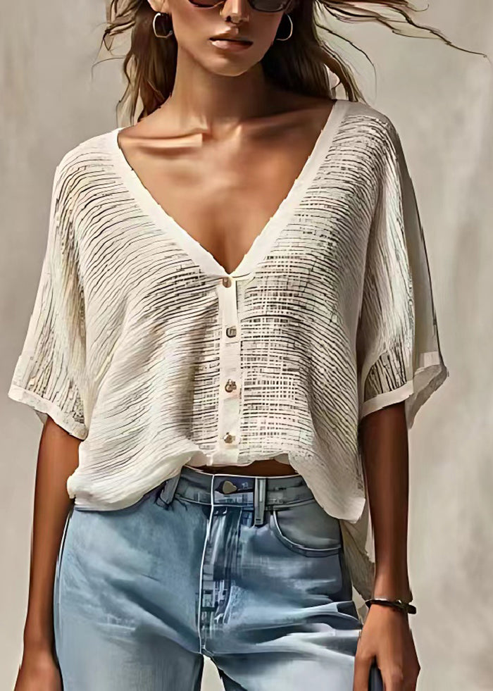 White V Neck Oversized Cotton Tanks Summer