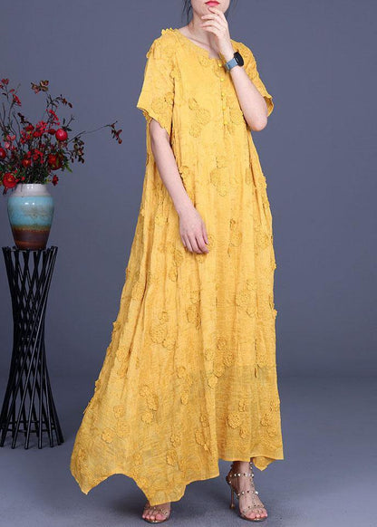 Yellow 3d Summer Linen Dress