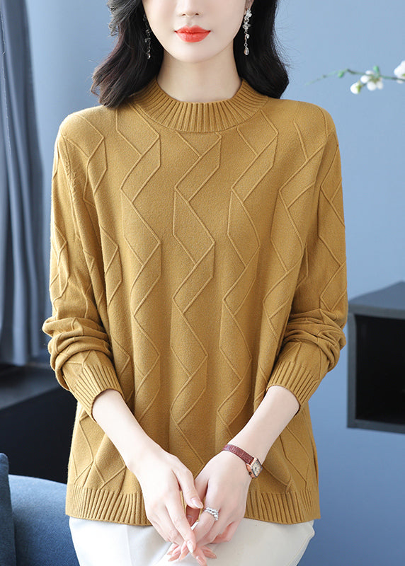 Yellow O Neck Cozy Warm Woolen Knit Pullover Winter