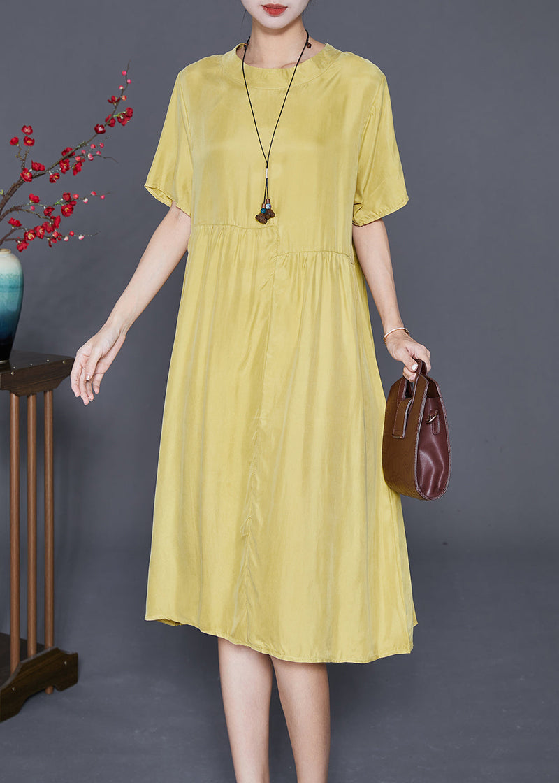 Yellow Oversized Patchwork Wrinkled Silk Dresses Summer