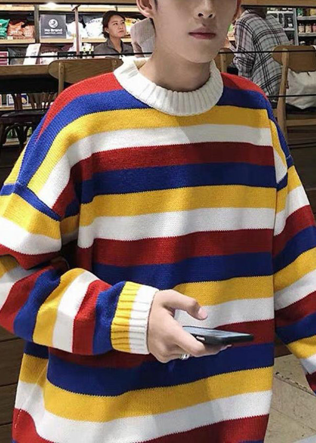 Yellow Striped Cozy Knit Sweaters Fall